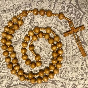 Large Wooden Rosary Beads with Crucifix - Light Brown
